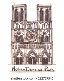 Hand drawn sketch of the Notre-Dame de Paris, France. Vector illustration