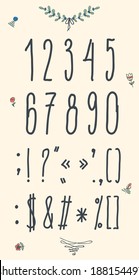 Hand drawn sketch  numbers, digits, symbols set. Vector illustration.