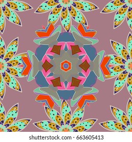 Hand drawn sketch on background. Vector seamless pattern tile with mandalas. Perfect for printing on fabric or paper. Vintage decorative elements. Islam, Arabic, Indian, ottoman motifs.