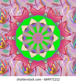 Hand drawn sketch on colorful background. Vintage decorative elements.