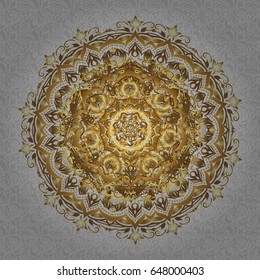 Hand drawn sketch on gray background. Vintage decorative elements. Vector seamless pattern tile with mandalas. Perfect for printing on fabric or paper. Islam, Arabic, Indian, ottoman motifs.