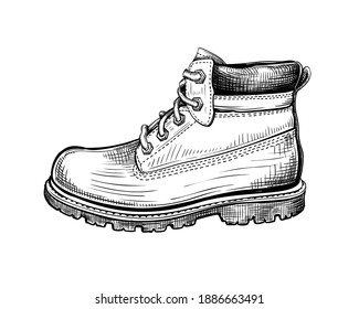 Esbozo dibujado a mano de un arranque aislado en un fondo blanco.  Concepto de zapatos de confort en un estilo casual moderno. Vista lateral. Ilustración del vector