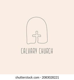 Hand drawn sketch one line christian cross minimalistic logo design. church logo. Calvary logo.