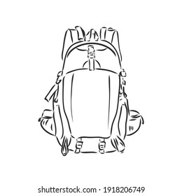 Hand drawn sketch outline backpack set isolated on white background. travel backpack, vector sketch on a white background