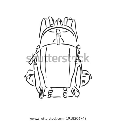 Hand drawn sketch outline backpack set isolated on white background. travel backpack, vector sketch on a white background