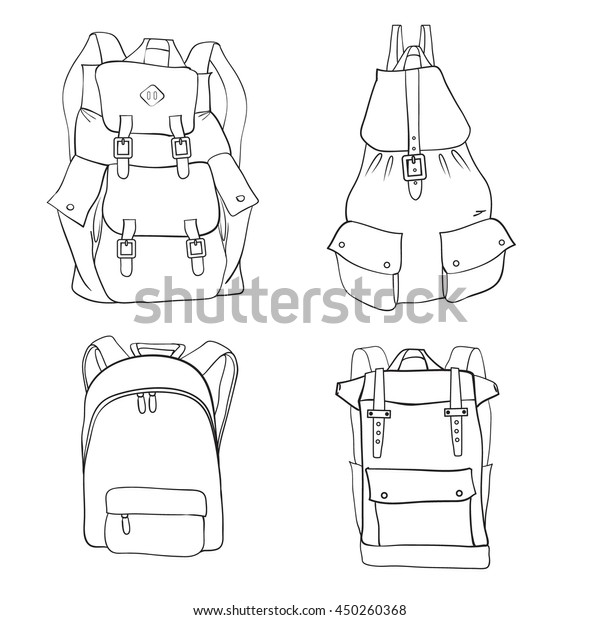 Hand Drawn Sketch Outline Backpack Set Stock Vector (Royalty Free ...