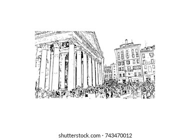 Hand drawn sketch of Pantheon Rome, Italy in vector illustration.