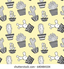 Hand drawn sketch pattern, vector cactus