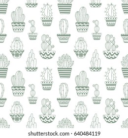 Hand drawn sketch pattern, vector cactus