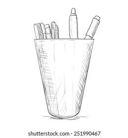 Hand drawn sketch pencil case. Vector illustration
