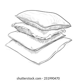 Hand drawn sketch of pillows. Vector illustration