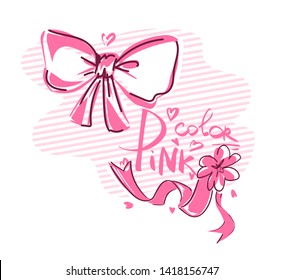 Hand drawn sketch pink bow Isolated On White Background. 