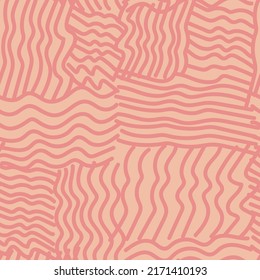 Hand drawn sketch pink lines endless wallpaper. Abstract striped seamless pattern. Decorative wave ethnic background. Doodle style. Design for fabric, textile, wrapping, cover. Vector illustration