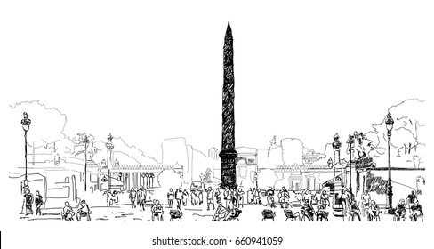 Hand drawn sketch of Place de la Concorde in vector illustration