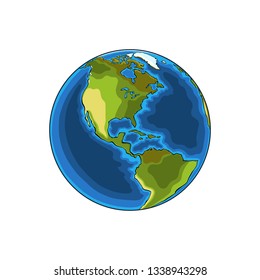 Hand drawn sketch of the planet earth in color, isolated on white background. Detailed drawing in the style of the harvest. Vector illustration