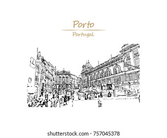 Hand drawn sketch of Porto, Portugal in vector illustration.