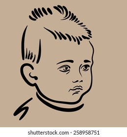 Hand drawn sketch with portrait of a little boy.