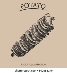 Hand drawn sketch of potatoes chips. Retro style vector illustration poster