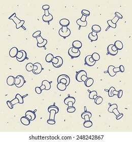 Hand drawn sketch of push pins contours on a light background