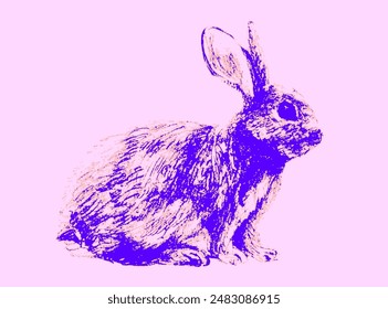 Hand Drawn Sketch Rabbit for Your Design. Psychedelic bunny