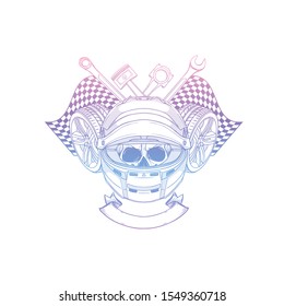 Hand drawn sketch racer skull