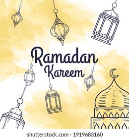 Hand drawn sketch of Ramadan Kareem Lantern, Vector Illustration