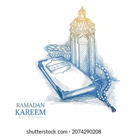 Hand Drawn Sketch Ramadan Kareem Background 