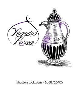 Hand drawn Sketch of Ramadan Lantern with grunge Background.