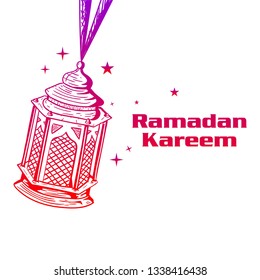 Hand drawn Sketch of Ramadan Lantern with grunge Background. Vector Illustration