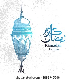 Hand drawn sketch of Ramadan lantern with grunge background. Vector illustration