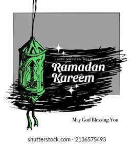 Esbozo dibujado a mano de linterna de Ramadán con textura de brocha para Ramadán Kareem