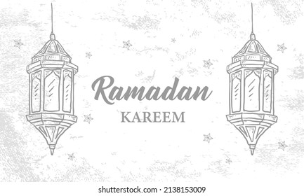 Hand Drawn Sketch of Ramadan Lantern with Brush Texture for Ramadan Kareem