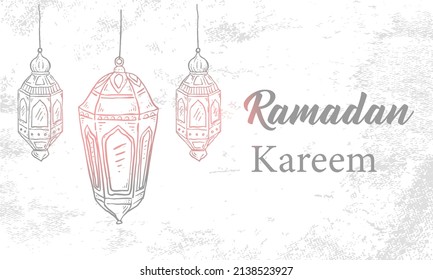Hand Drawn Sketch of Ramadan Lantern with Brush Texture for Ramadan Kareem