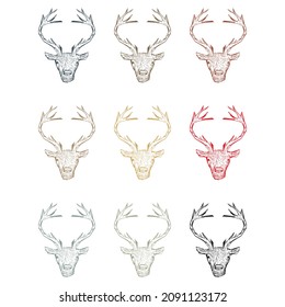 Hand Drawn Sketch Reindeer Artwork Illustration. Deer Head Vector Illustration Isolated On A White Background
