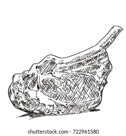 Hand Drawn Sketch Ribeye Steak. Isolated Vector Food Illustration On White Background