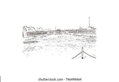 Hand drawn sketch of Rishikesh Uttarakhand, India in vector illustration.