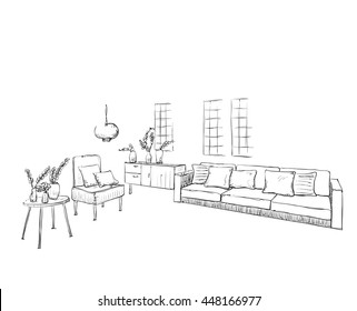 Hand Drawn Sketch Of Room Interior