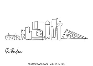 Hand drawn sketch of Rotterdam cityscape. Vector illustration Line art