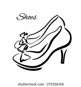 Hand drawn sketch for sale with linear women shoes with heels.