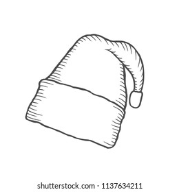 Hand drawn Sketch of Santa Hat. Doodle ink santa hat or sleeping cap