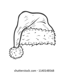 Hand drawn Sketch of Santa Hat. Doodle ink santa hat or sleeping cap
