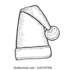Hand drawn Sketch of Santa Hat. Doodle ink santa hat or sleeping cap