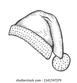 Hand drawn Sketch of Santa Hat. Doodle ink santa hat or sleeping cap