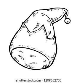 Hand drawn Sketch of Santa Hat. Doodle ink santa hat or sleeping cap