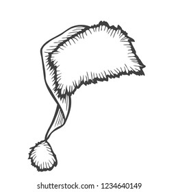 Hand drawn Sketch of Santa Hat. Doodle ink santa hat or sleeping cap