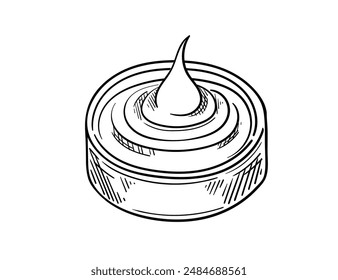 Hand drawn sketch of sauce in bowl vector illustration isolated on white background