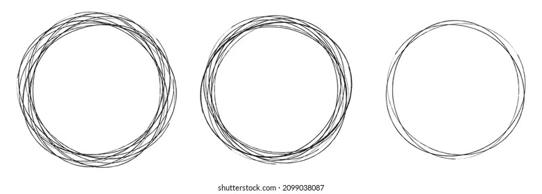 Hand drawn, sketch, scribble, doodle circles. Grungy, grunge stain circular and radial lines. Circles drawing set