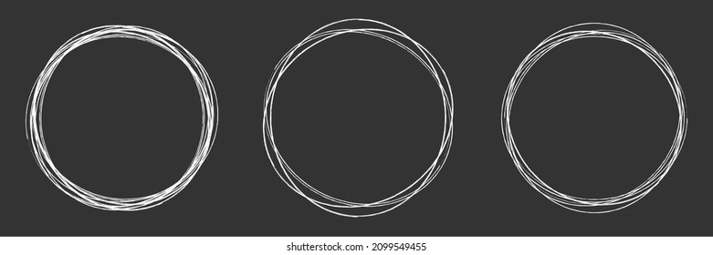 Hand drawn, sketch, scribble, doodle circles. Grungy, grunge stain circular and radial lines. Circles drawing set