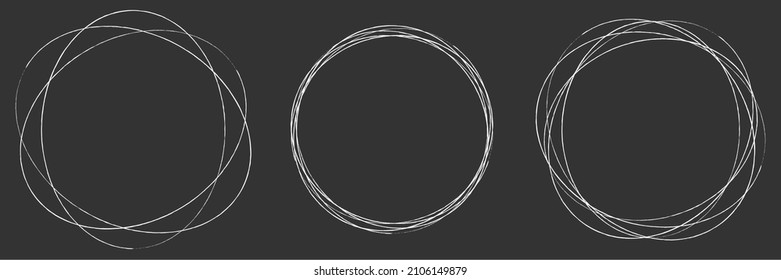 Hand drawn, sketch, scribble, doodle circles. Grungy, grunge stain circular and radial lines. Circles drawing set