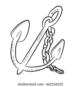 Hand drawn sketch of sea anchor isolated,  Black and White Cartoon Vector Illustration for Coloring Book - Line Drawn Vector
